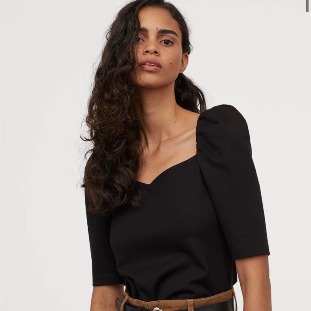 Puff-sleeved Top - Black - Ladies | H&M